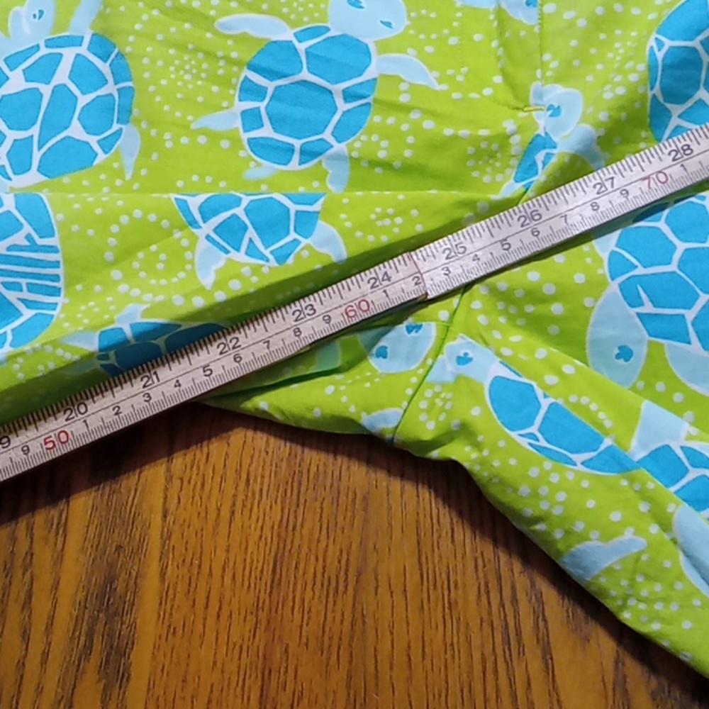 LILLY PULITZER Womens PANTS 8 Preowned Casual SLACKS GREEN Used TURTLES COTTON - Picture 3 of 7